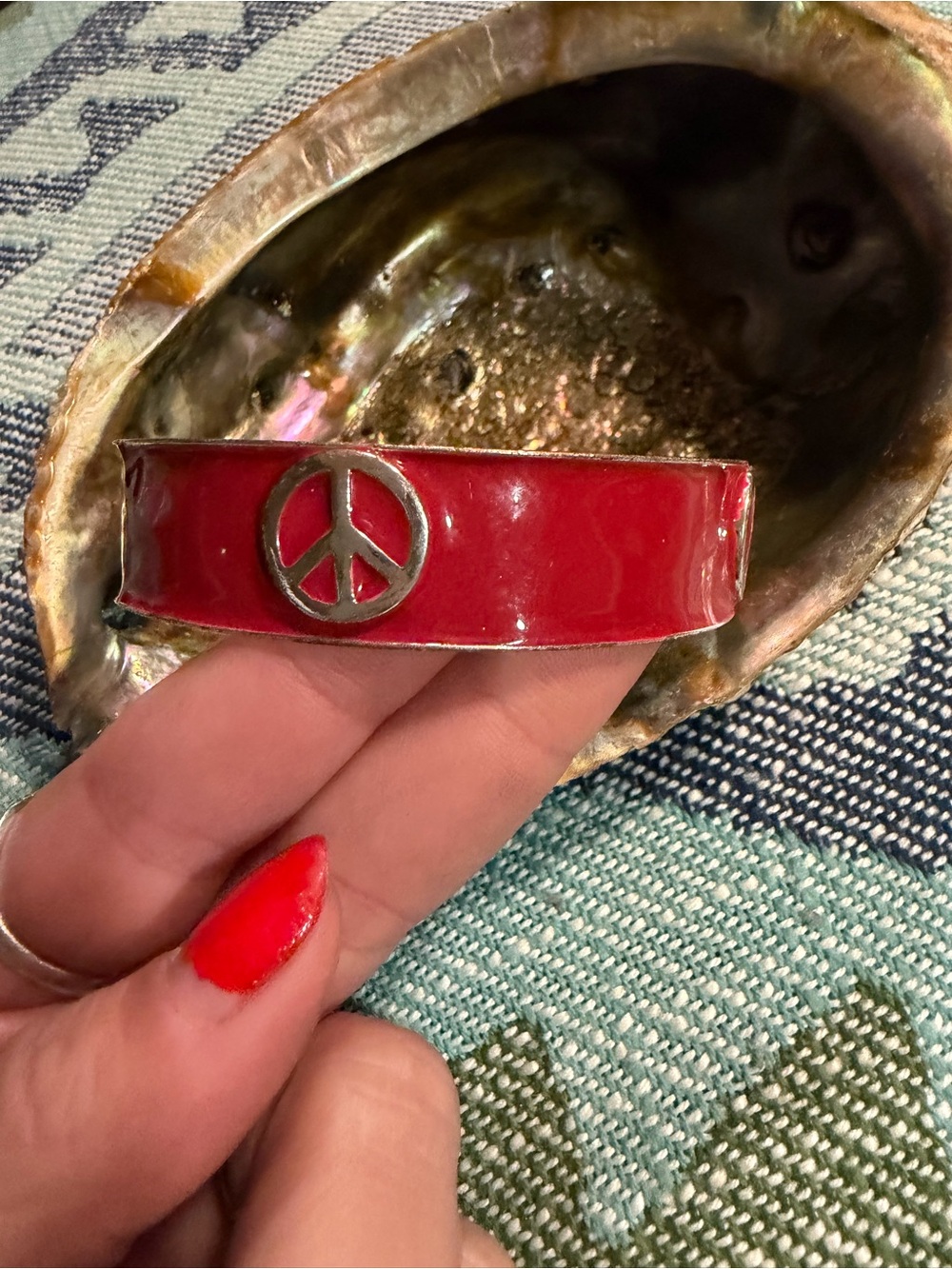 Vintage Red Peace Sign Cuff Bracelet